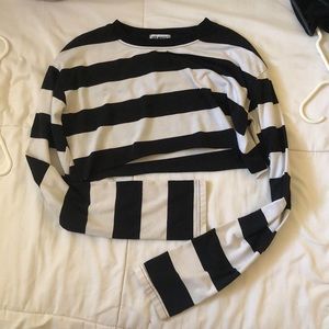 Off White Cropped Striped Long Sleeve